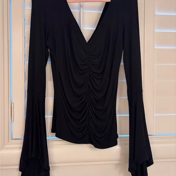 We The Free Black Ruched Bell Sleeve Top - Picture 2 of 8